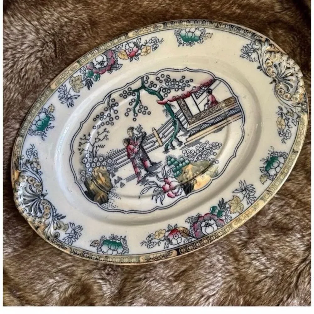 Antique Ashworth Brothers 14” oval Chinoiserie Platter